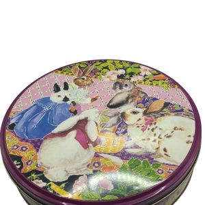 Vintage Easter Bunny Brunch department 56 tin with lid. Carrots Anamorphic